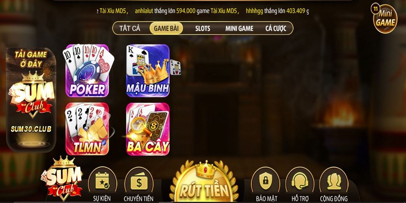 Game bài tại cổng game Sumclub đa dạng và đặc sắc