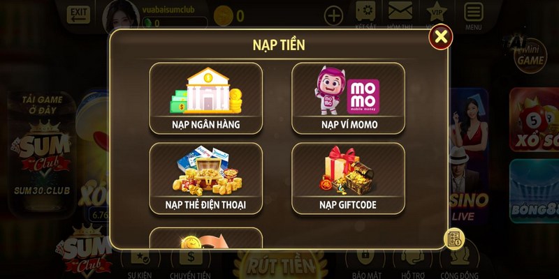 Thao tác nạp rút tiền nhanh chóng tiện lợi tại SUMCLUB